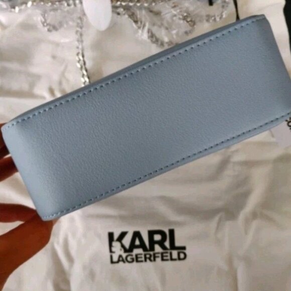 Karl Lagerfeld Leather Crossbody Bag with Chain Strap Light Blue - Picture 8 of 9